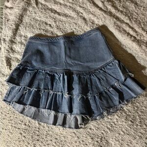 Hollister Blue Denim Tiered Mini Skirt